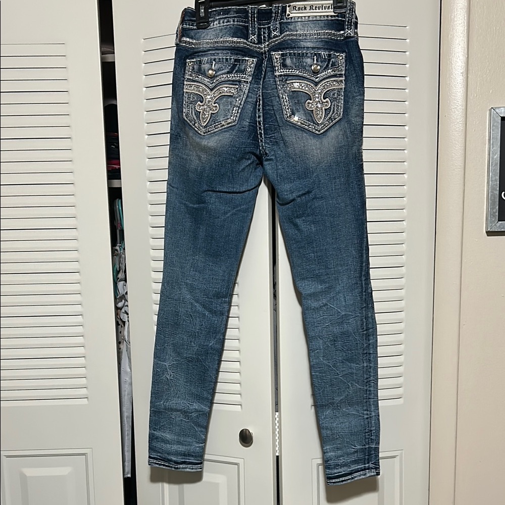 Rock Revival Blue Skinny Jeans with Distinctive Stitching